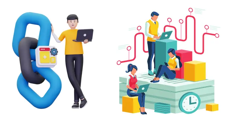 different people using website and interconnected depicting off page seo activity